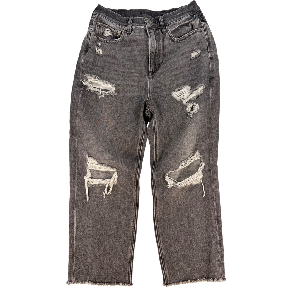 American Eagle Distressed Gray Crop‎ Jeans Y2K Grunge Raw Hem Wide Leg